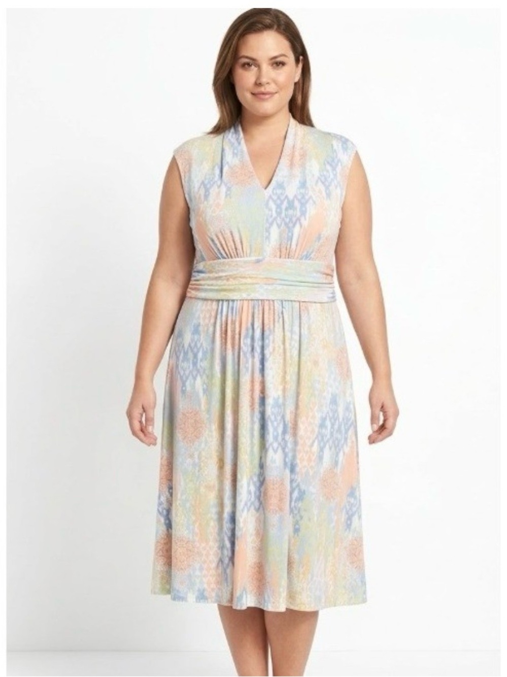 Ruby Rd. Pastel Ikat V-Neck Midi Dress